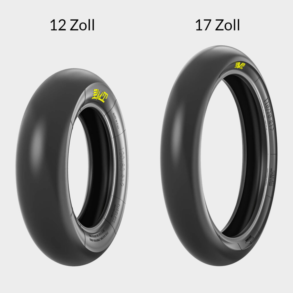 12 Zoll und 17 Zoll Pitbike Reifen Größenvergleich
